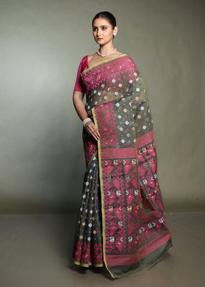 Green Tant Jamdani Saree Without Blouse Piece
