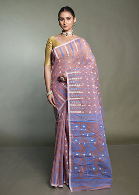 Brown Tant Jamdani Saree Without Blouse Piece