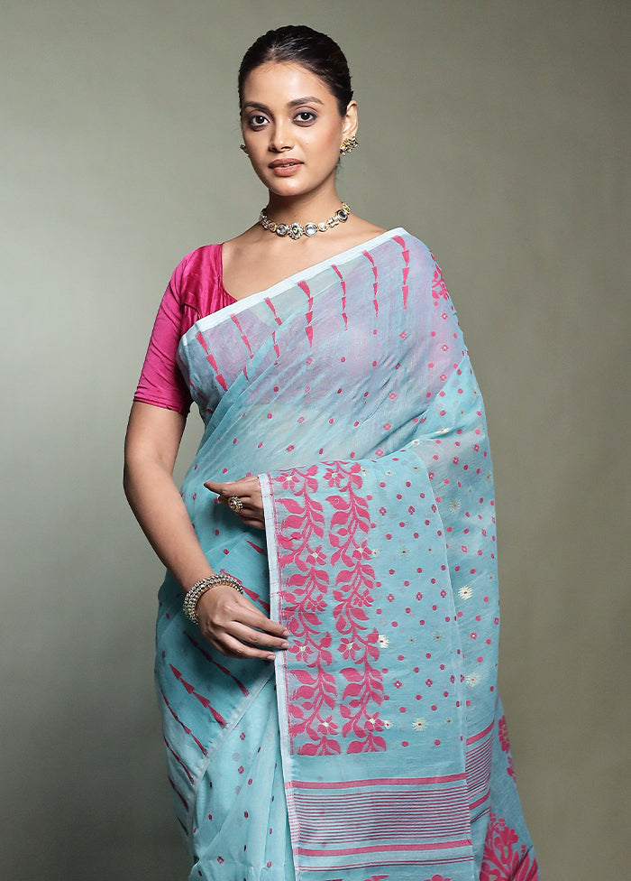 Green Tant Jamdani Saree Without Blouse Piece
