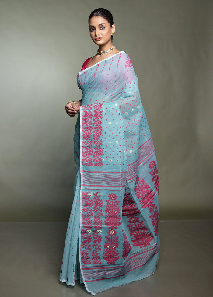Green Tant Jamdani Saree Without Blouse Piece