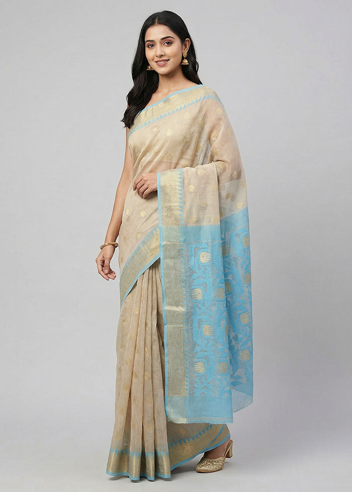 Blue Jamdani Cotton Saree Without Blouse Piece