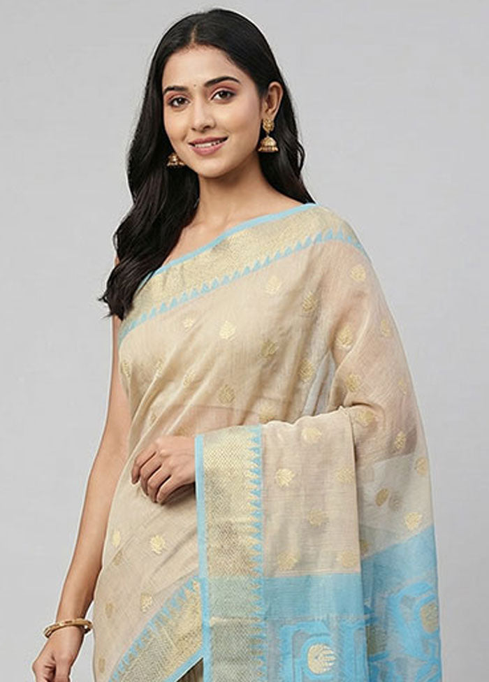 Blue Jamdani Cotton Saree Without Blouse Piece