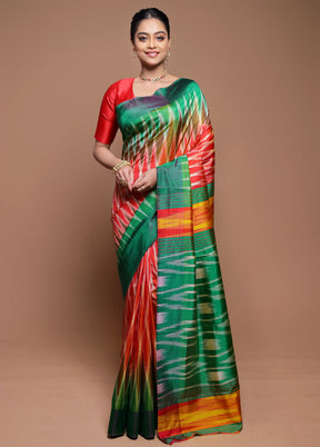 Red Pure Bishnupuri Silk Saree Without Blouse Piece