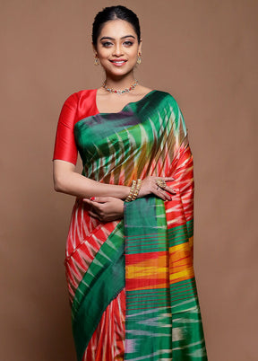 Red Pure Bishnupuri Silk Saree Without Blouse Piece