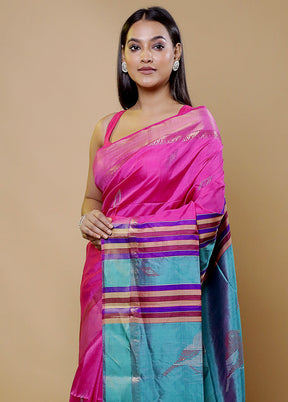 Pink Kalakshetra Silk Saree With Blouse Piece