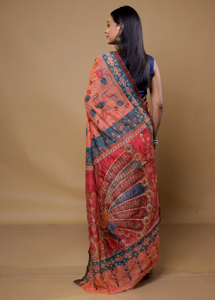 Peach Cotton Saree With Blouse Piece