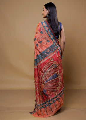 Peach Cotton Saree With Blouse Piece