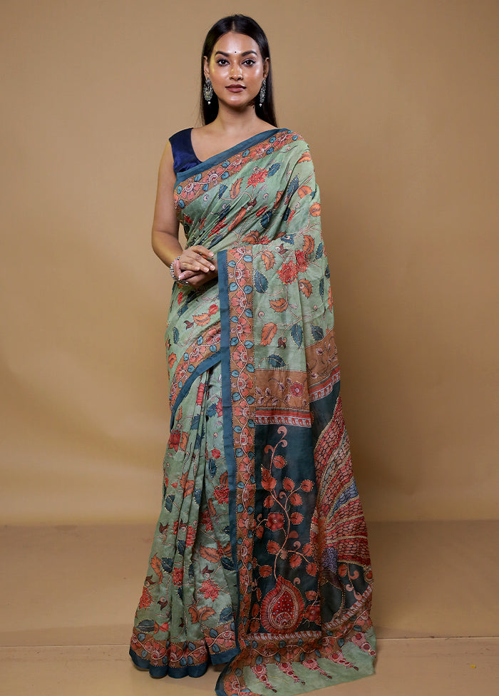 Green Cotton Saree With Blouse Piece