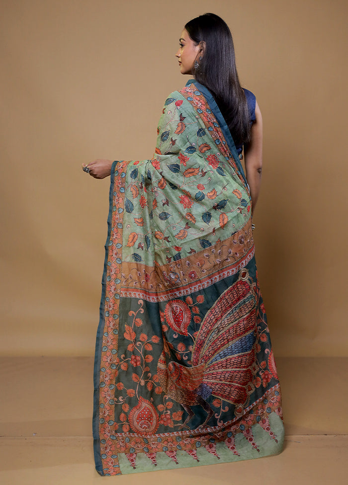 Green Cotton Saree With Blouse Piece