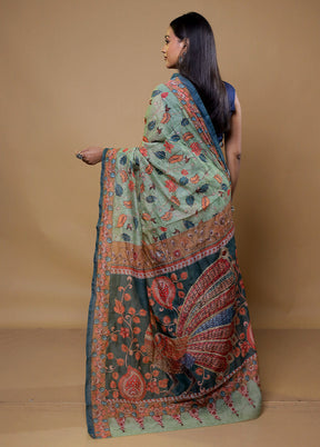 Green Cotton Saree With Blouse Piece