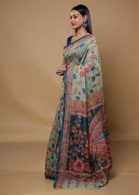 Green Cotton Saree With Blouse Piece