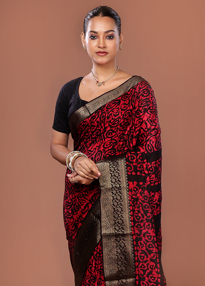 Black Printed Silk Saree Without Blouse Piece