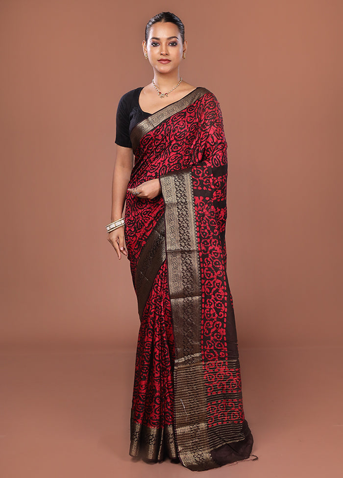 Black Printed Silk Saree Without Blouse Piece