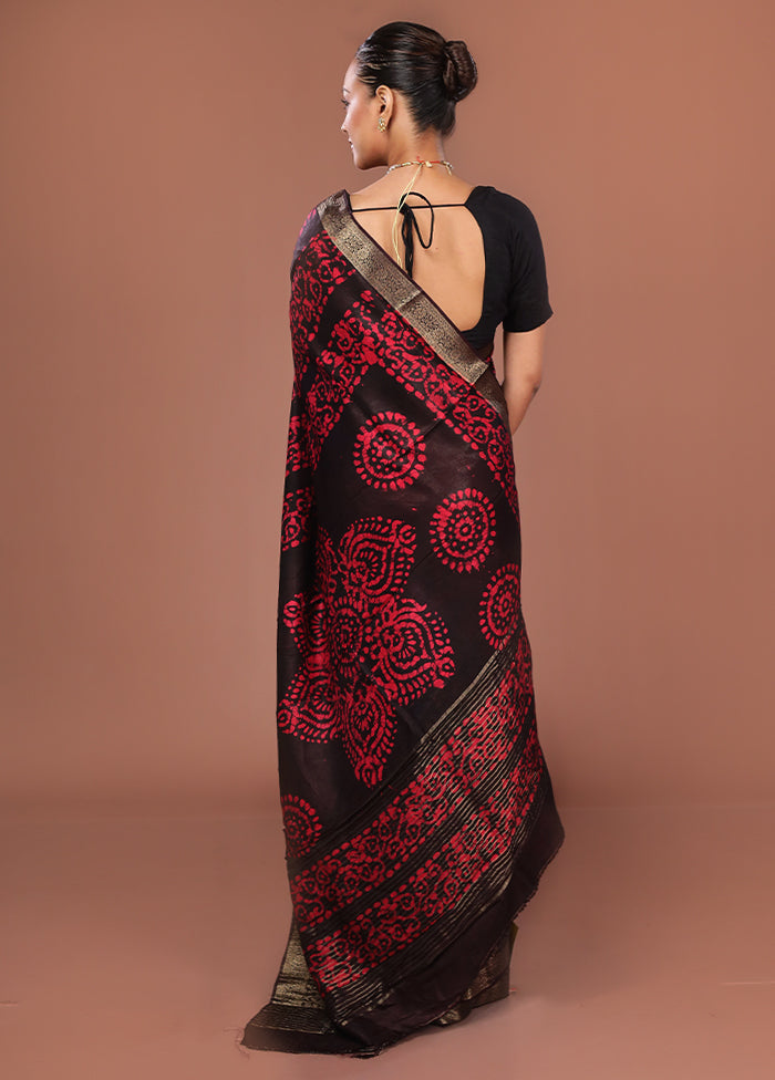 Black Printed Silk Saree Without Blouse Piece