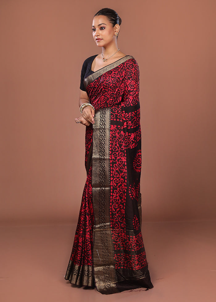 Black Printed Silk Saree Without Blouse Piece