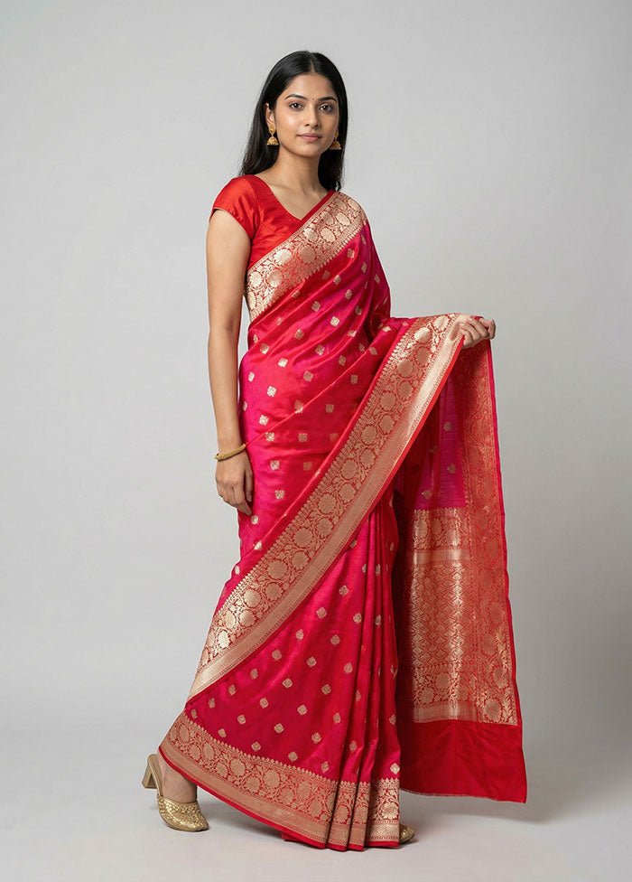 Pink Handloom Katan Pure Silk Saree With Blouse Piece