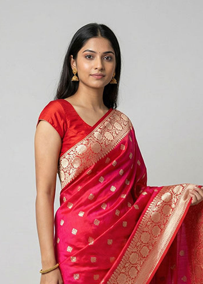 Pink Handloom Katan Pure Silk Saree With Blouse Piece
