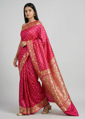 Pink Handloom Banarasi Pure Silk Saree With Blouse Piece