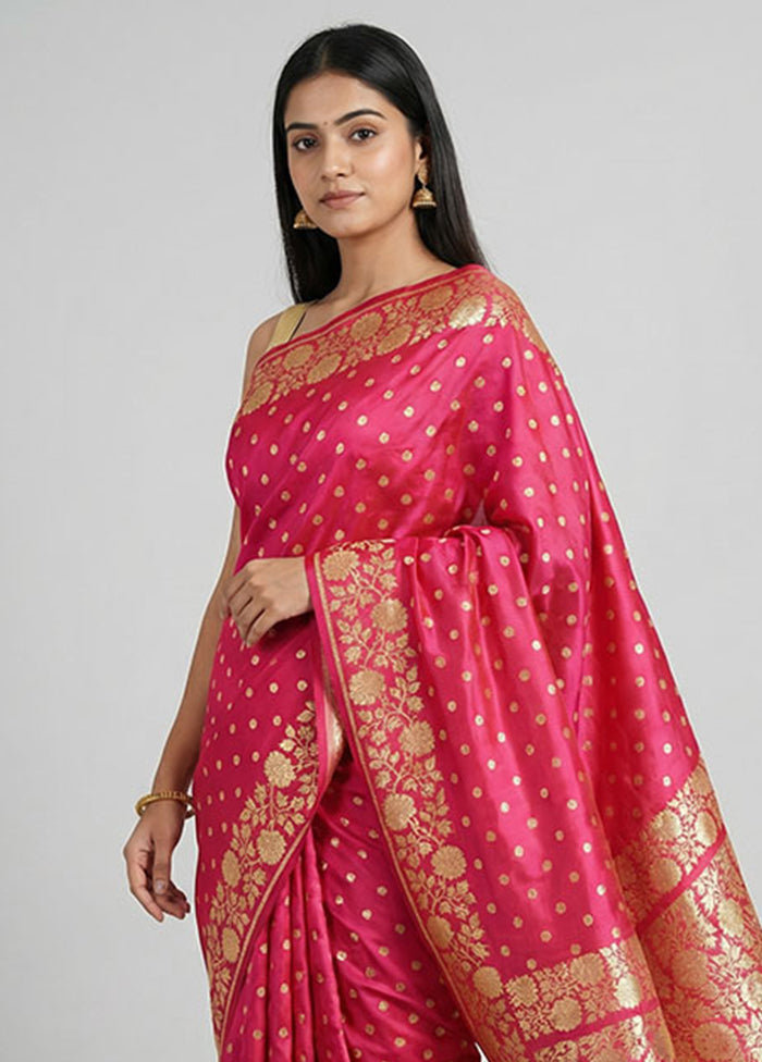 Pink Handloom Banarasi Pure Silk Saree With Blouse Piece