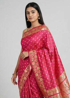Pink Handloom Banarasi Pure Silk Saree With Blouse Piece