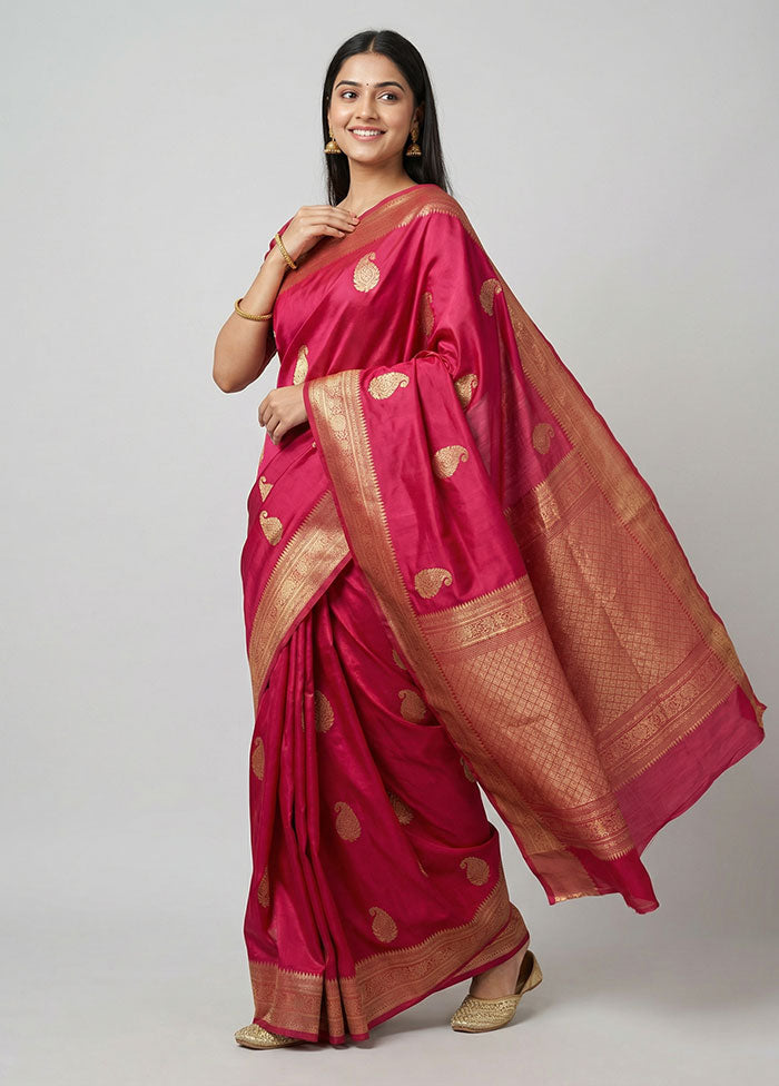 Pink Handloom Kanchipuram Pure Silk Saree With Blouse Piece