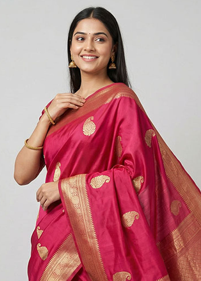 Pink Handloom Kanchipuram Pure Silk Saree With Blouse Piece