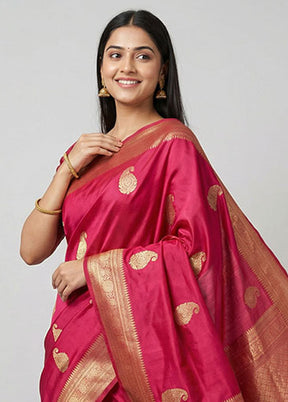 Pink Handloom Kanchipuram Pure Silk Saree With Blouse Piece