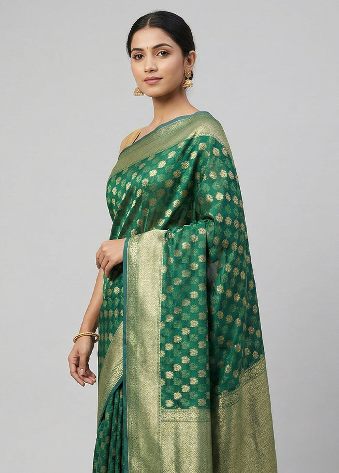 Green Kora Silk Saree With Blouse Piece