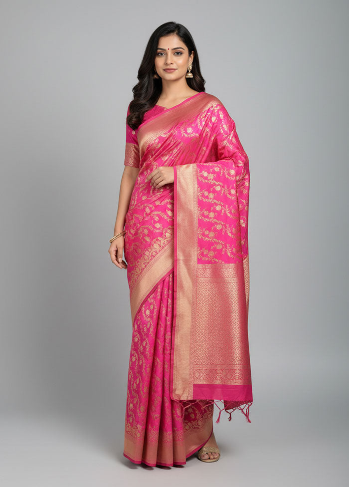 Pink Banarasi Silk Saree With Blouse Piece