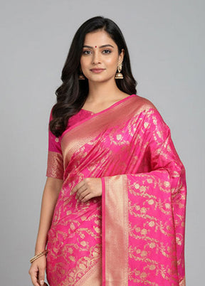 Pink Banarasi Silk Saree With Blouse Piece
