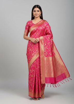 Pink Banarasi Silk Saree With Blouse Piece