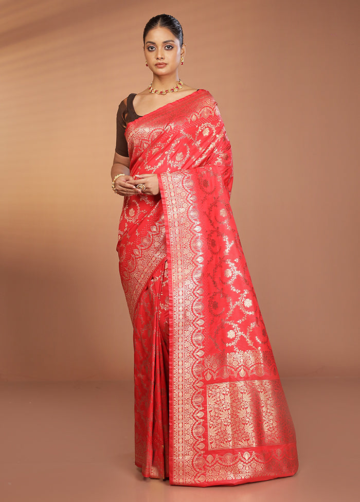 Red Banarasi Silk Saree With Blouse Piece