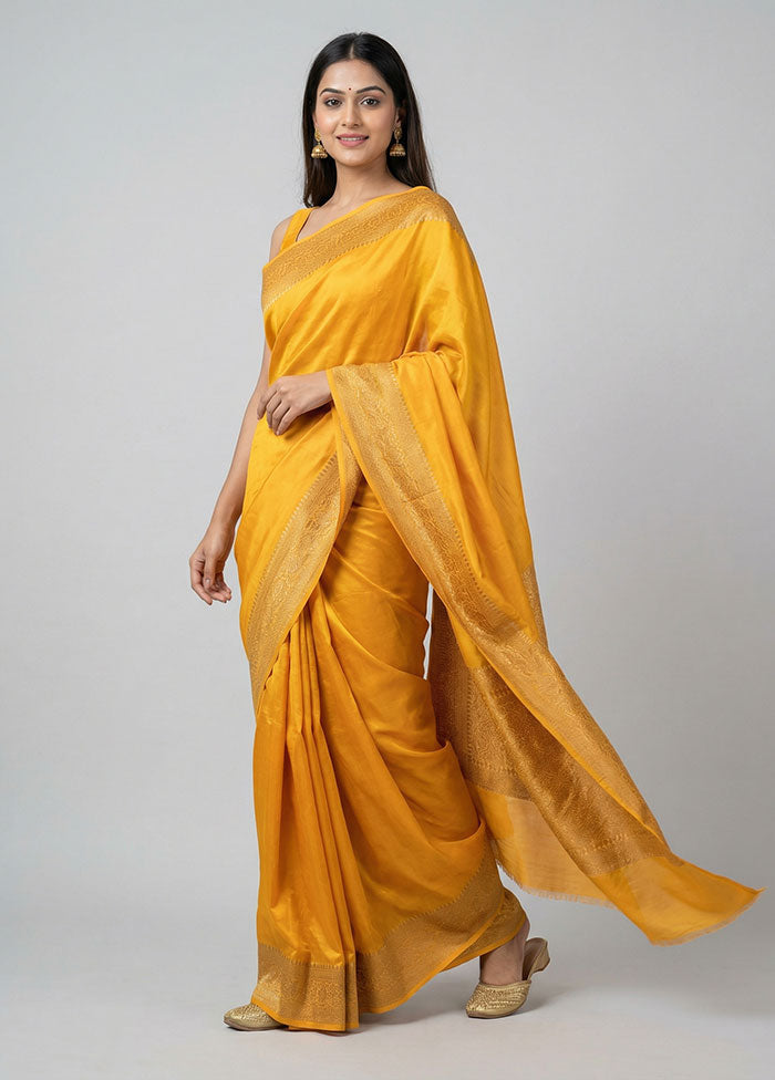 Yellow Georgette Saree With Blouse Piece