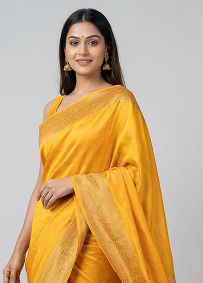 Yellow Georgette Saree With Blouse Piece