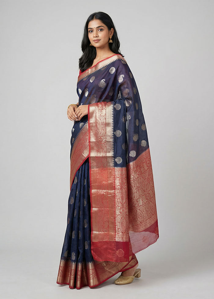 Black Handloom Dupion Silk Saree With Blouse Piece