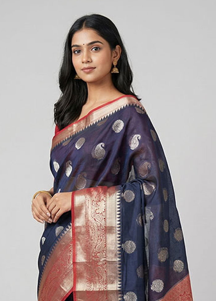 Black Handloom Dupion Silk Saree With Blouse Piece