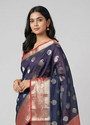 Black Handloom Dupion Silk Saree With Blouse Piece