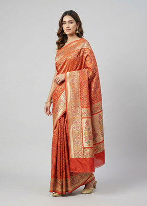 Red Handloom Uppada Pure Silk Saree With Blouse Piece