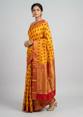 Yellow Handloom Assam Pure Silk Saree With Blouse Piece