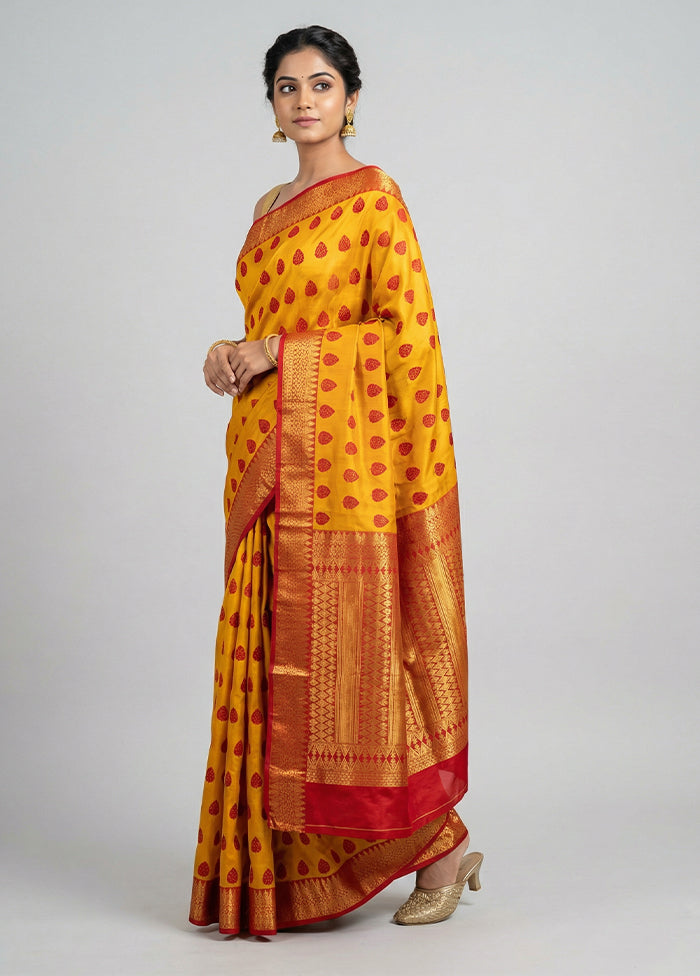 Yellow Handloom Assam Pure Silk Saree With Blouse Piece