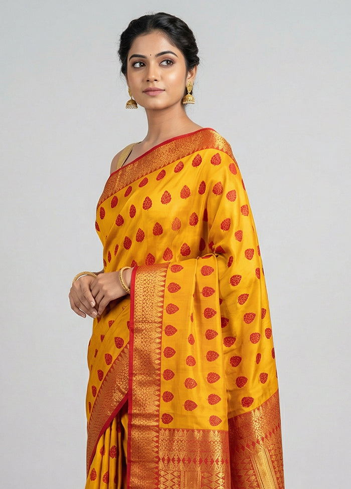 Yellow Handloom Assam Pure Silk Saree With Blouse Piece