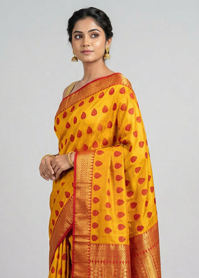 Yellow Handloom Assam Pure Silk Saree With Blouse Piece