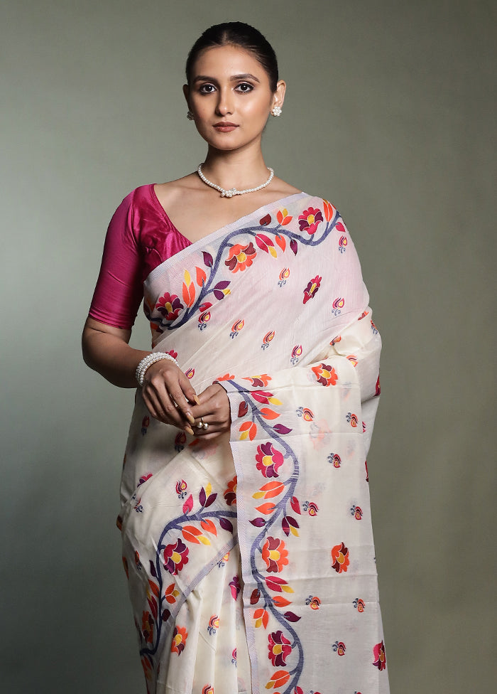 Cream Cotton Saree With Blouse Piece
