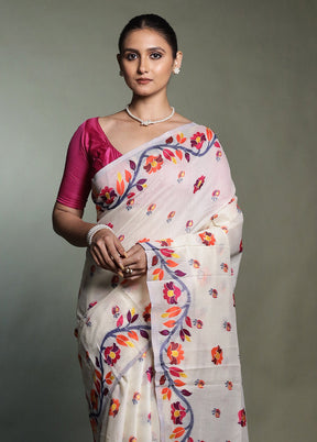 Cream Cotton Saree With Blouse Piece