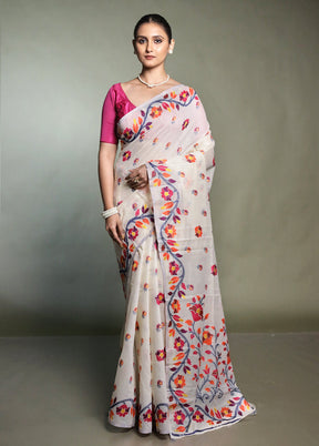 Cream Cotton Saree With Blouse Piece