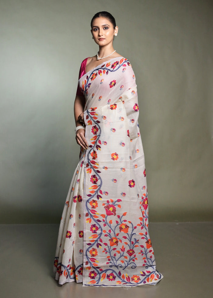 Cream Cotton Saree With Blouse Piece