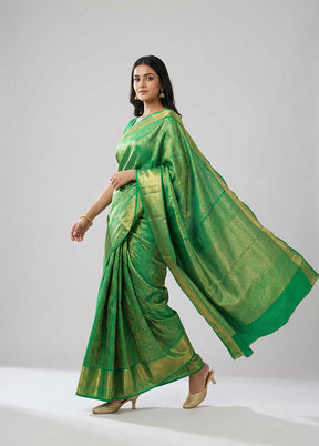 Green Handloom Kanchipuram Pure Silk Saree With Blouse Piece