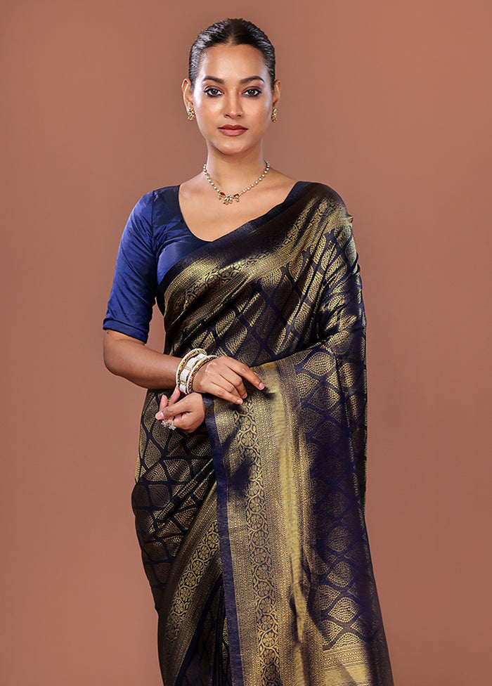 Blue Dupion Silk Saree With Blouse Piece