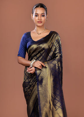 Blue Dupion Silk Saree With Blouse Piece