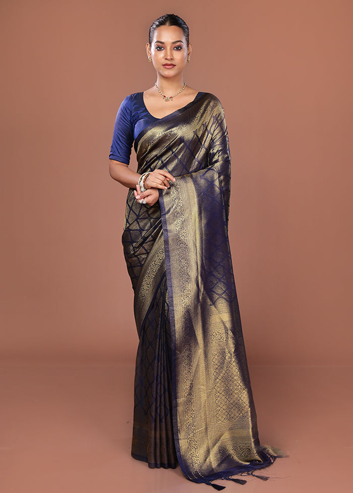 Blue Dupion Silk Saree With Blouse Piece